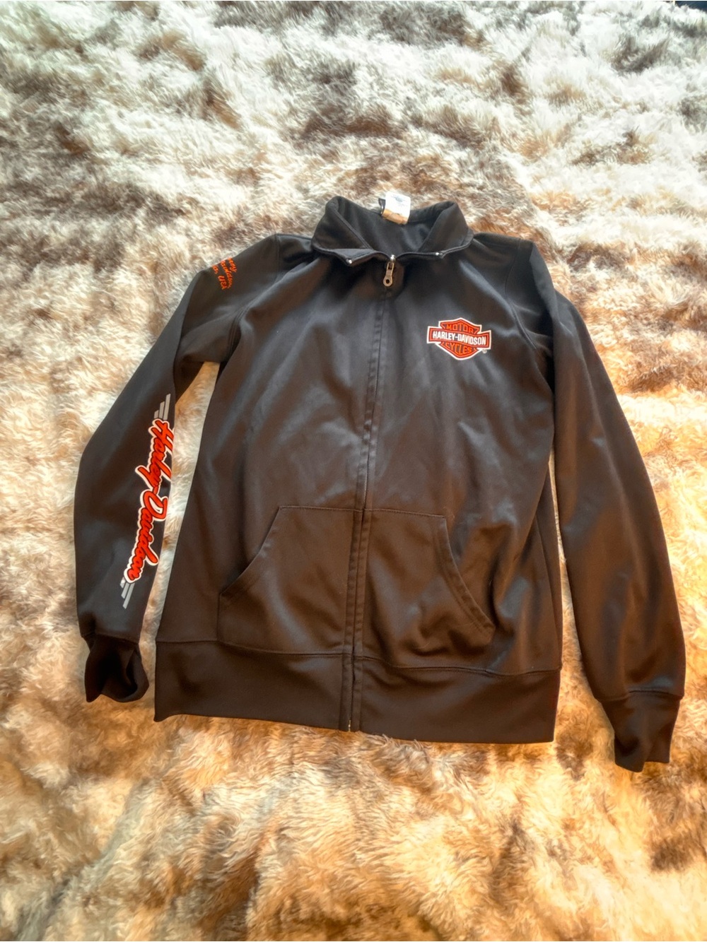 Harley-Davidson Black Jacket with Orange and White Shield Logo